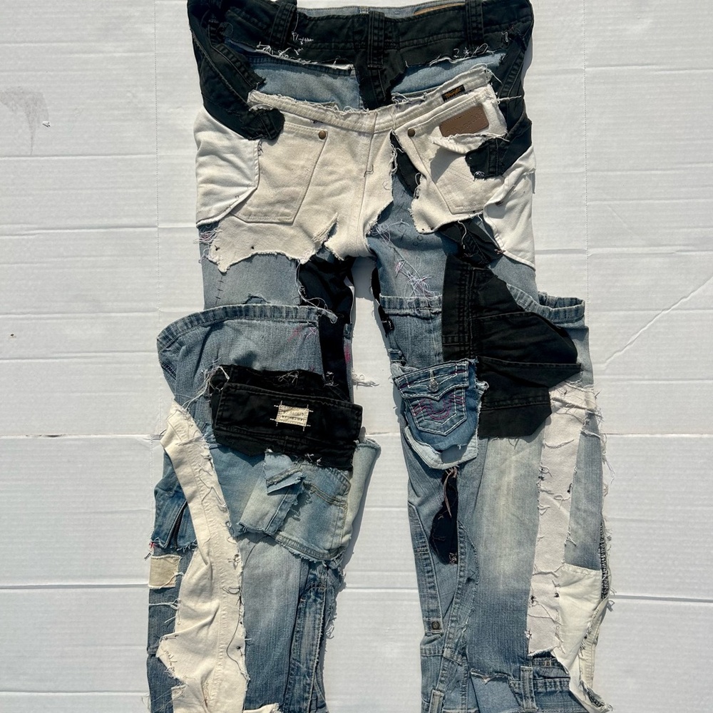 Sustainable Fashion Wearable Art Jeans - Brick Denim (custom made in all sizes)